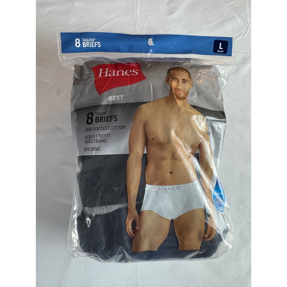 Hanes Men's Large 8 Pack Tagless Cotton Briefs Cool Comfort Moisture Wicking NWT